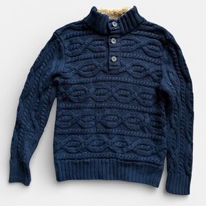 Gap Kids Sweater Cable Knit Mock Henley Navy Blue Boys Large 10 NWT Faux Fur
